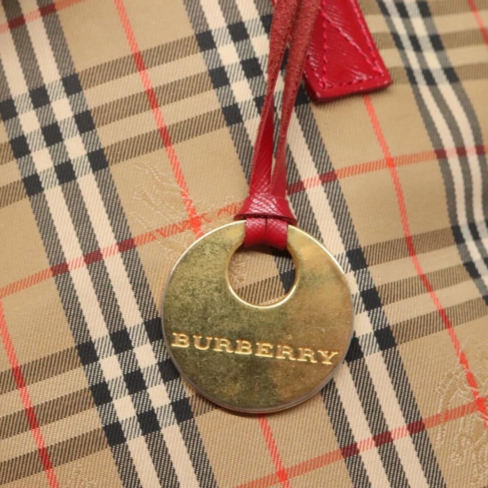 BURBERRY Nova Check Shoulder Bag Canvas Beige Red gold Auth BD1088 - Picture 12 of 16